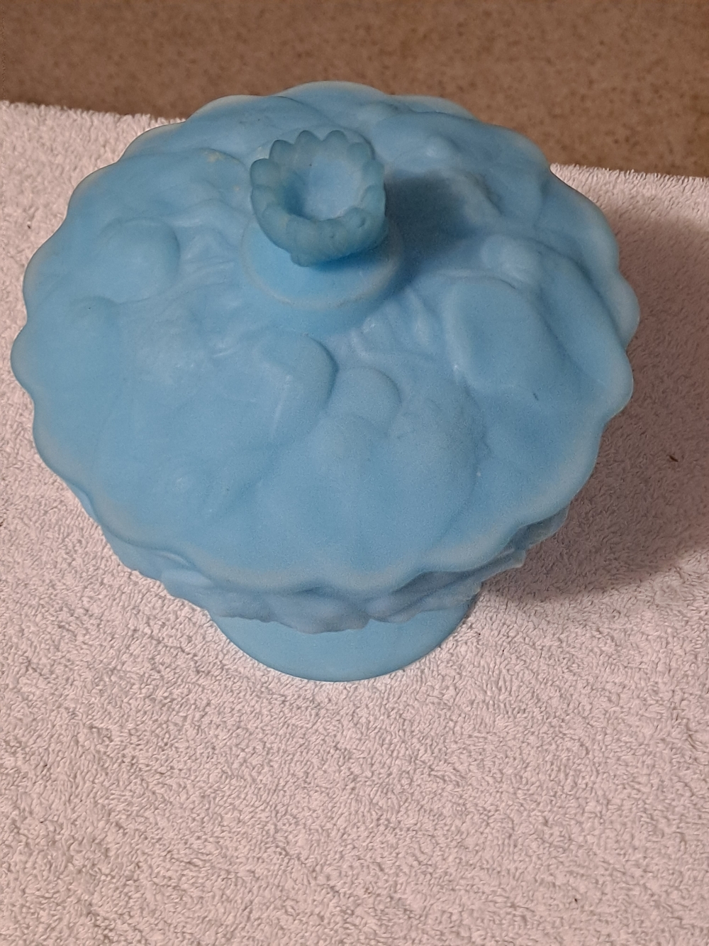 Blue Milk Glass Covered Compote Candy Dish - Picture 2 of 8